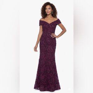 Xscape Burgundy Strapless Lace Gown Altered 14W